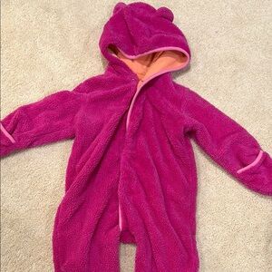 Pink Fleece Baby Onesie with Hood